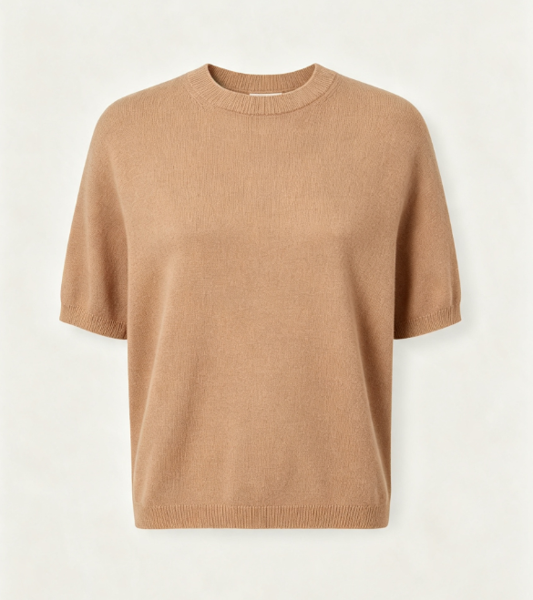 Pull tricot à manches courtes, col rond, coupe décontractée