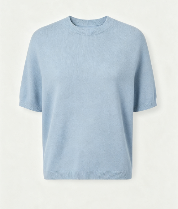 Pull tricot à manches courtes, col rond, coupe décontractée