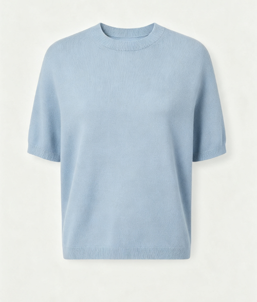 Pull tricot à manches courtes, col rond, coupe décontractée