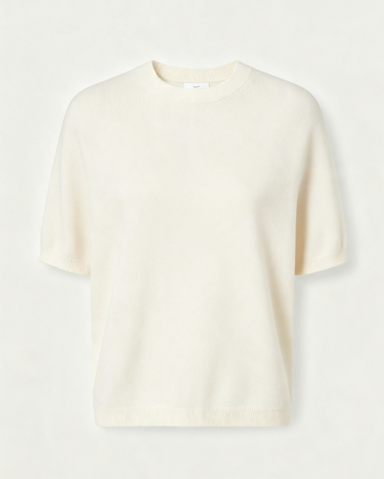 Pull tricot à manches courtes, col rond, coupe décontractée